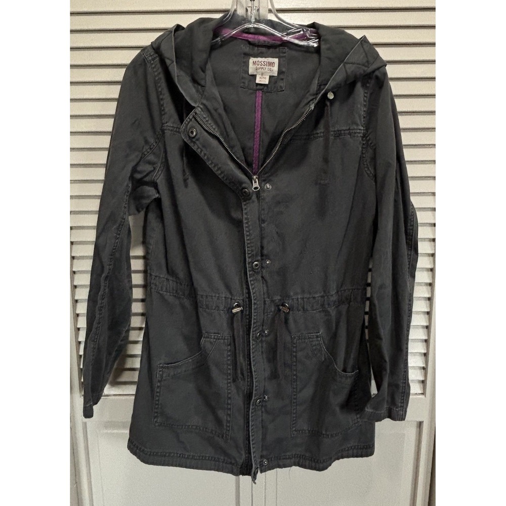 Mossimo Zip/Snap Up Utility Jacket Size XL Pockets Cotton Hood Gray Cord/Toggl